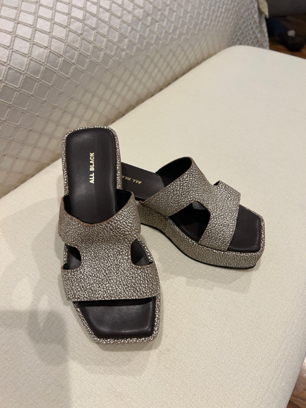 ALL BLACK Silver-Textured Platform Mule Sandals